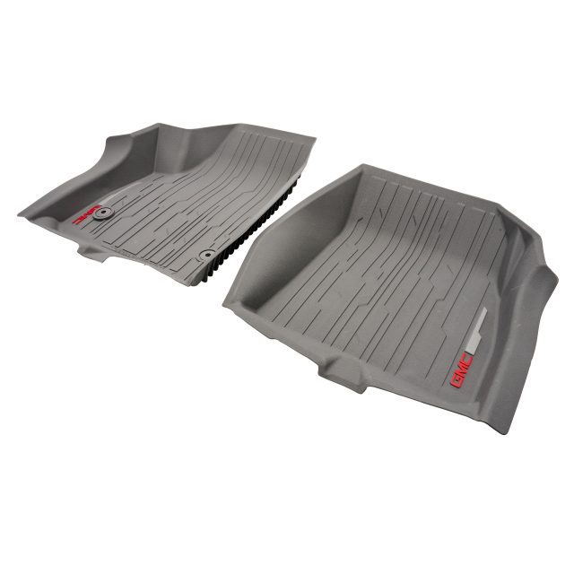 GMC floor liners - front premium all weather, gmc logo, dark ash grey 84369009