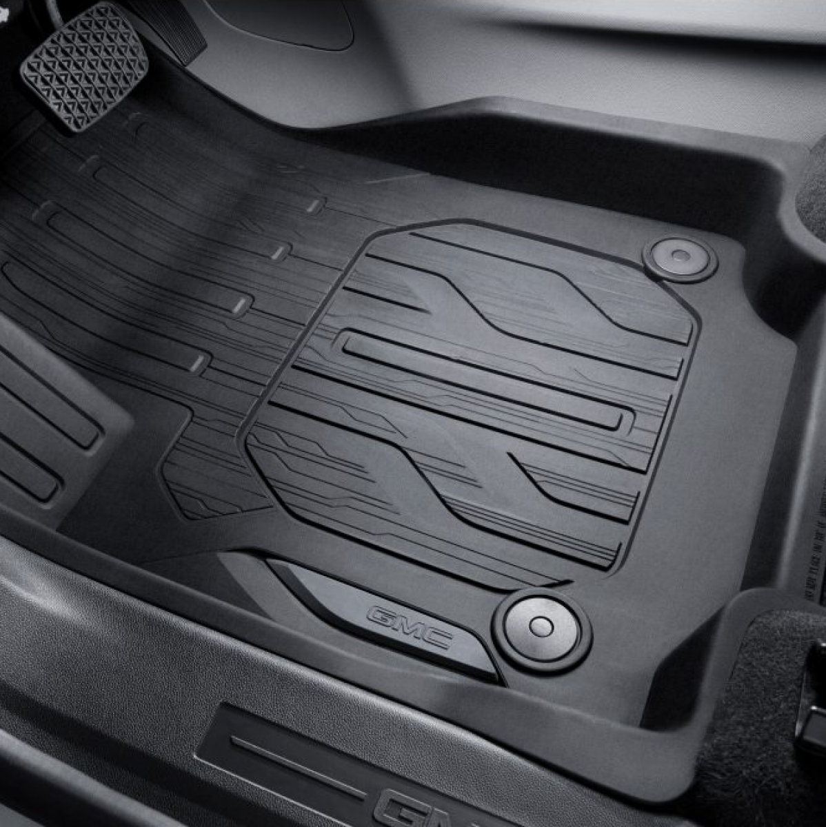 GMC floor liners - front premium all weather, gmc logo, jet black 84449401