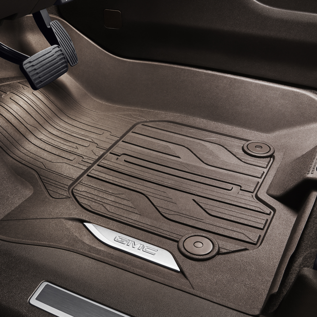 GMC floor liners - front premium all weather, chrome gmc logo, very dark ash grey 84776602