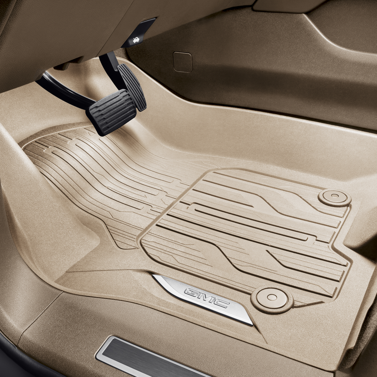 GMC floor liners - front premium all weather, chrome gmc logo, teak 84776603
