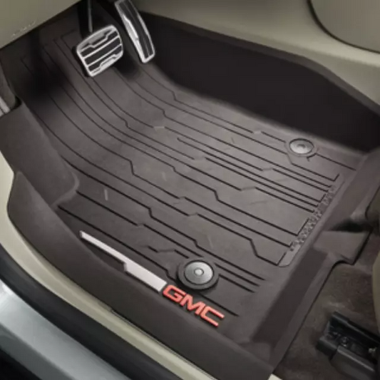 GMC Premium All Weather Floor Liners - Front GMC Logo, in Jet Black for 2017-2023 Acadia 843690011