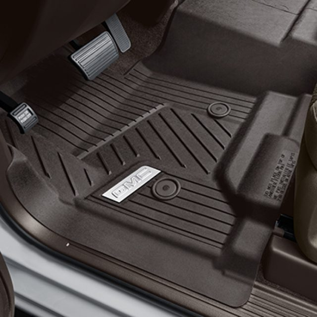 GMC floor liners - front premium all weather, chrome gmc logo, cocoa 84708356