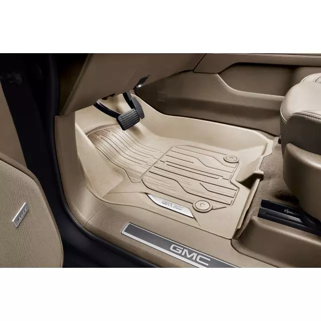 Logo 84776603 2024 Yukon First-Row Premium All-Weather Floor Liners in Teak with Chrome 84776603